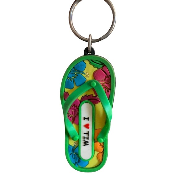 Silicone Tropical Flip Flop “I ❤️ TIM” Keychain - Picture 1 of 5